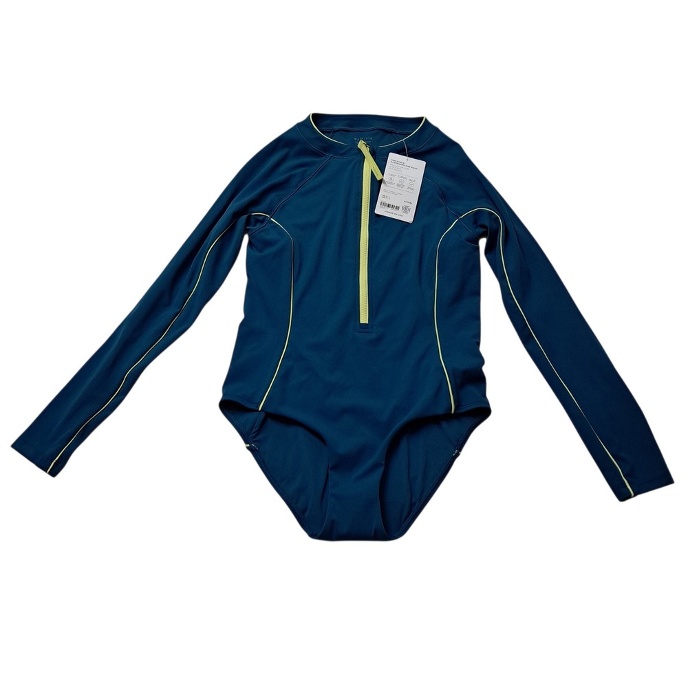 NWT Athleta Sun Shield Rashguard One Piece Womens XS Teal Blue Zip UV Modest